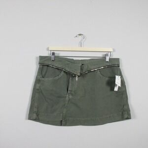 Urban Outfitter Denim Mini Skirt L Green Folded Waistband Cotton Preppy Y2K 318